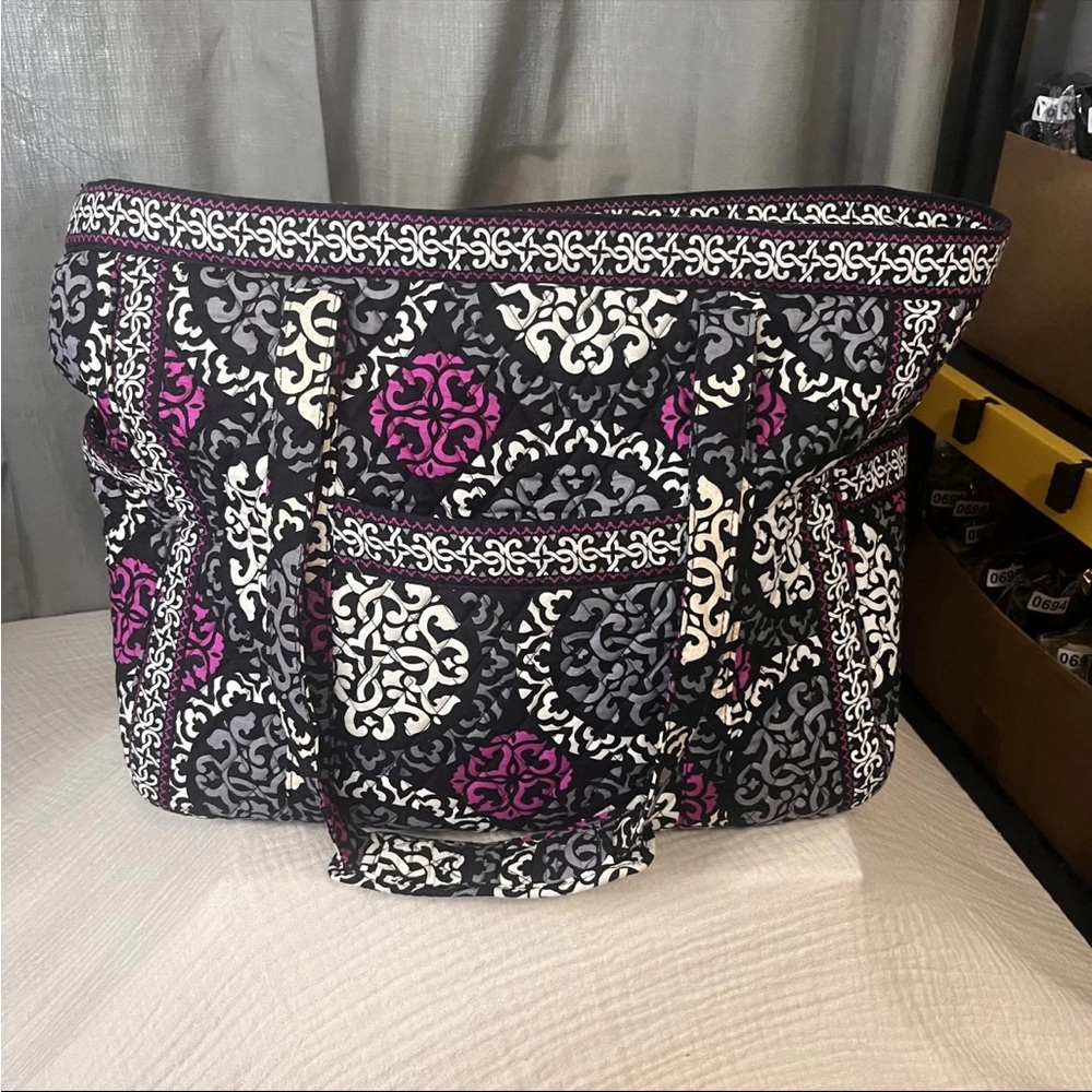 Vera Bradley Black White Gray and Purple Quilted Tote